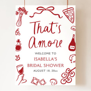 That's Amore Italian Red Bridal Shower Welcome Poster