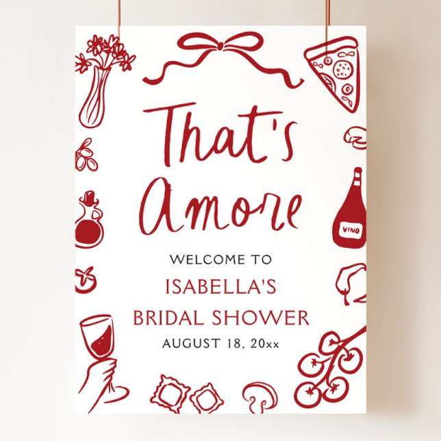 That's Amore Italian Red Bridal Shower Welcome Poster (That's Amore Italian Red Bridal Shower Welcome Sign)