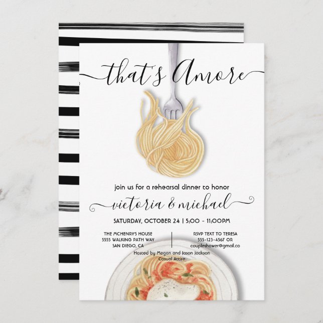 That's Amore Italian Rehearsal Dinner Pasta Invita Invitation (Front/Back)