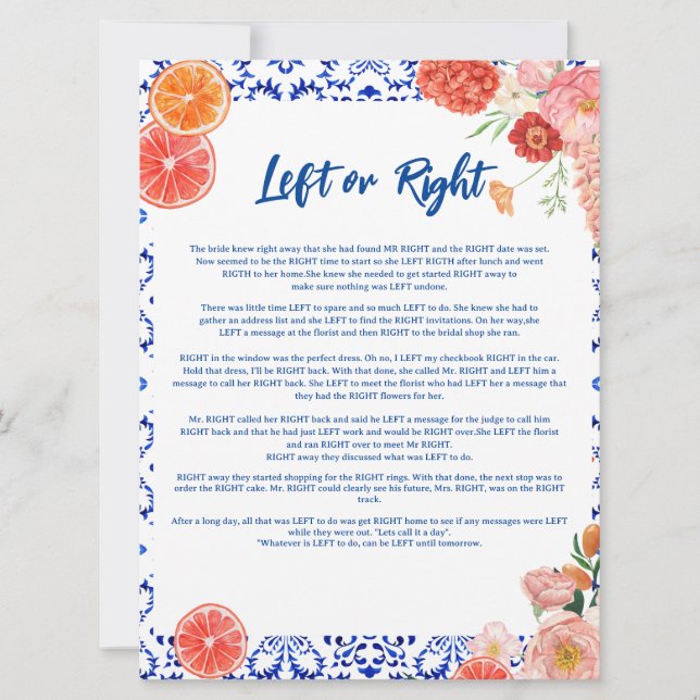 Thats amore left or right bridal shower game card (Front)
