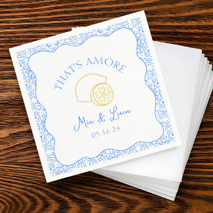 That's Amore Lemon Blue Tiles Amalfi Italy Wedding Napkin