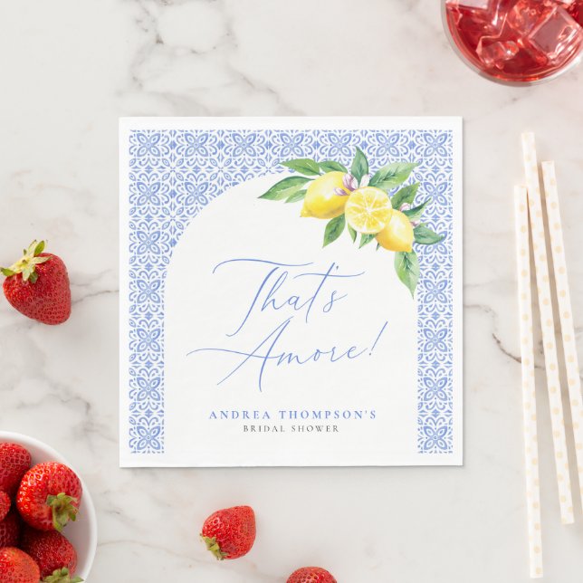 That's Amore Lemon Italian Blue Tile Bridal Shower Napkin (Insitu)