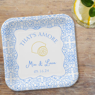 That's Amore Lemon Tiles Fun Mediterranean Wedding Paper Plate
