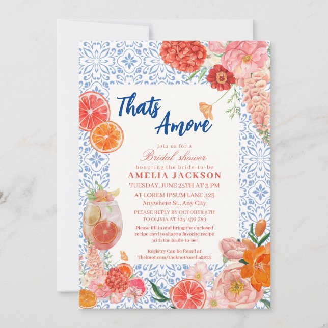 Thats amore mediterranean blue tiles bridal shower invitation (Front)