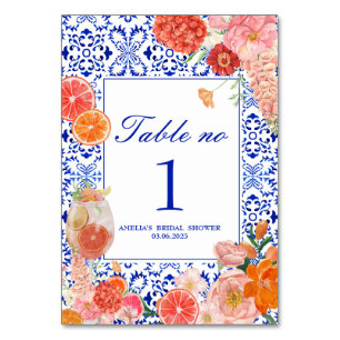 Thats amore orange Mediterranean bridal shower Table Number