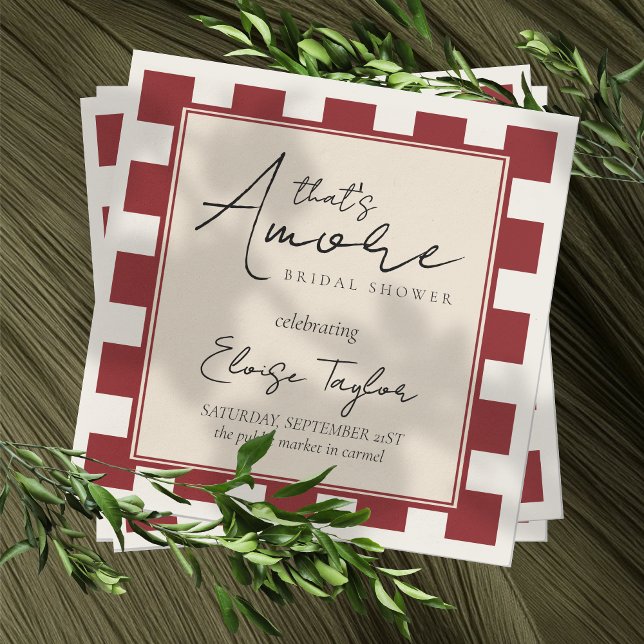 That's Amore Red Checkered Bridal Shower  Napkin (Channel a romantic vibe with this That's Amore Red Checkered Bridal Shower Napkin! )