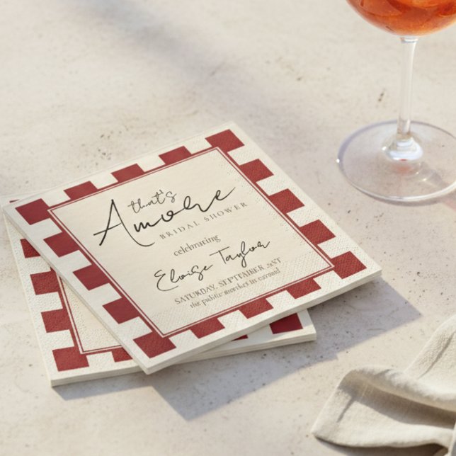 That's Amore Red Chequered Bridal Shower  Napkin (That's Amore Red Checkered Bridal Shower Napkins)