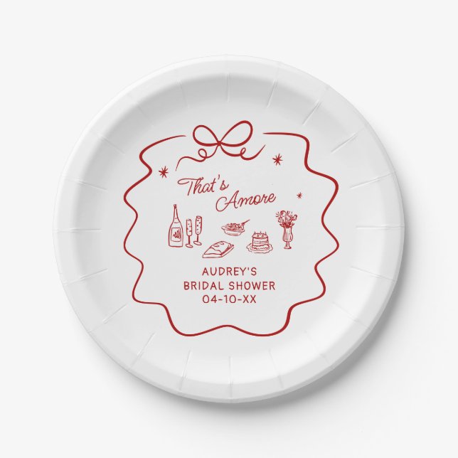 That's Amore, Red Doodle Personalised Shower Paper Plate (Front)