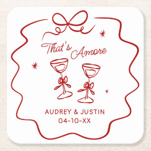 That's Amore, Red Doodle Personalised Square Paper Coaster