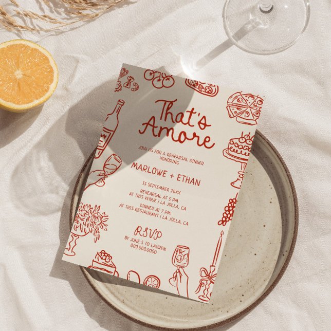 That's Amore Red Illustrated Rehearsal Dinner Invitation (Creator Uploaded)