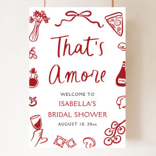 That's Amore Red Italian Bridal Shower Welcome Poster