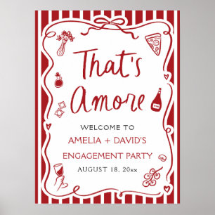 That's Amore Red Italian Engagement Party Welcome Poster