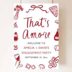 That's Amore Red Italian Engagement Party Welcome Poster