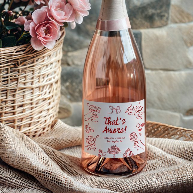 That's Amore! Red Italian Engagement Sparkling Wine Label (Creator Uploaded)