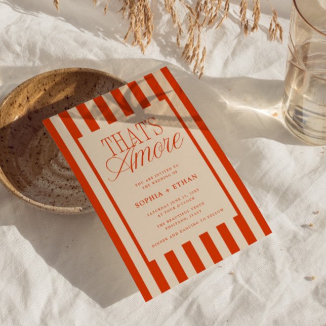 That's Amore Red Stripes Wedding Invitation (Creator Uploaded)