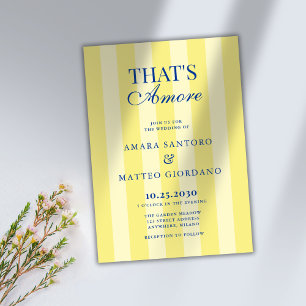 That's Amore Striped Blue & Yellow Wedding Invitation