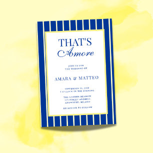 That's Amore Striped Blue & Yellow Wedding Invitation