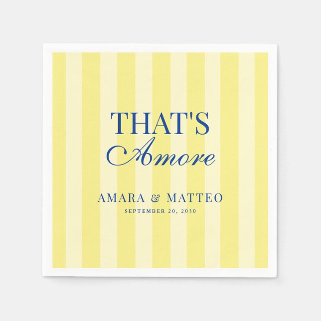 That's Amore Striped Blue & Yellow Wedding Napkin (Front)