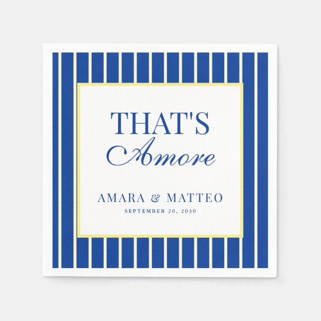 That's Amore Striped Blue & Yellow Wedding Napkin (Front)