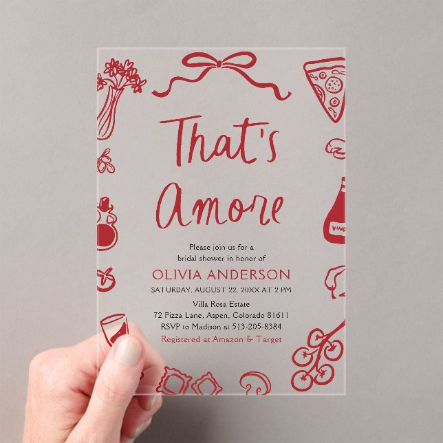 That's Amore Whimsical Italian Pizza Bridal Shower Acrylic Invitations (Insitu (Handheld))
