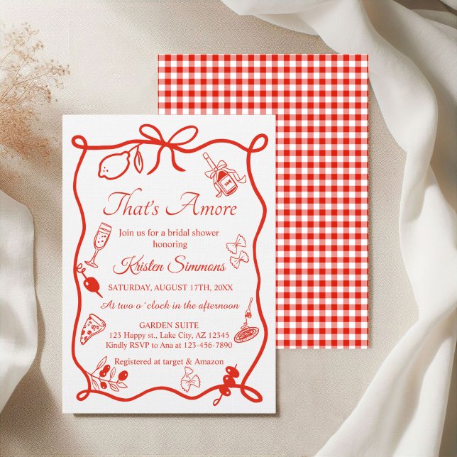 That's Amore Whimsical Italian Pizza Bridal Shower Invitation (That's amore Italian Pizza Bridal shower Red Gingham Invitation)