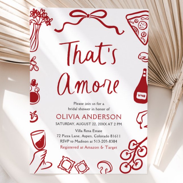 That's Amore Whimsical Italian Pizza Bridal Shower Invitation (Watercolor That's Amore Whimsical Italian Pizza Wine Bridal Shower Invitation)