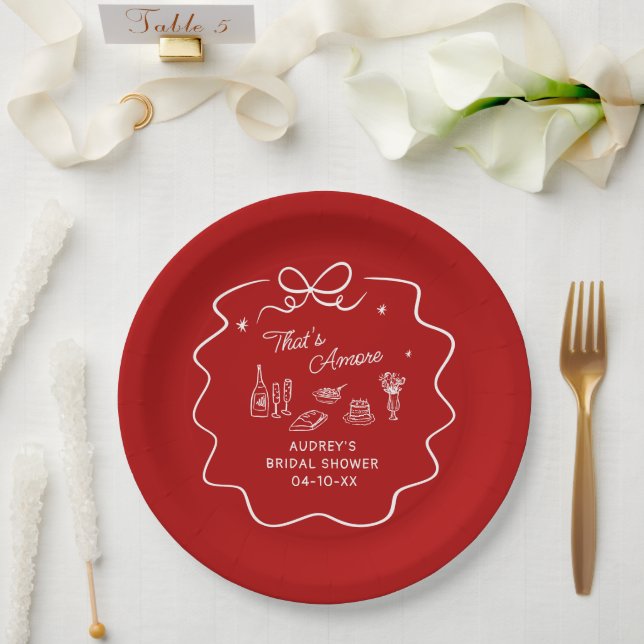 That's Amore, White Doodle Personalised Red Paper Plate (Wedding)