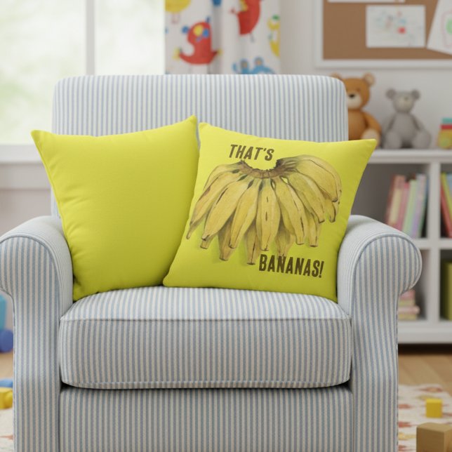 That's Bananas Funny Yellow Cotton Throw Pillow (That's bananas! funny yellow cotton throw pillow for kids' room or play area!)