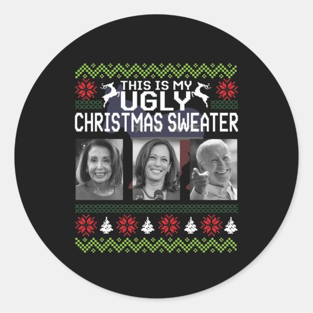 That's One Ugly Christmas Sweater Joe Biden Harris Classic Round Sticker (Front)