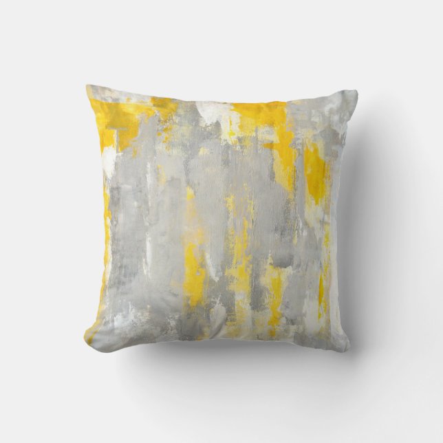 'That's Random' Grey and Yellow Abstract Art Cushion (Front)