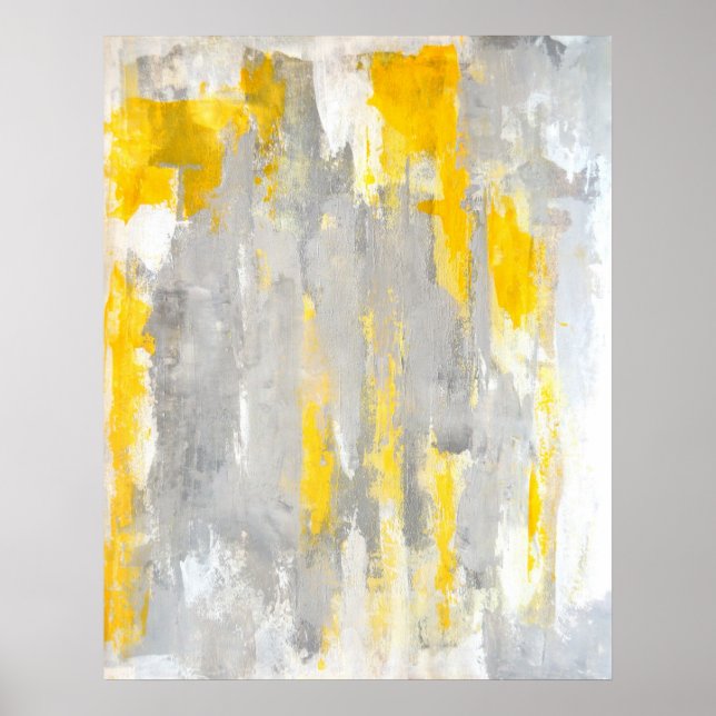 'That's Random' Grey and Yellow Abstract Art Poster (Front)