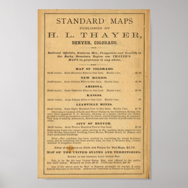 Thayer's map of Colorado Poster (Front)