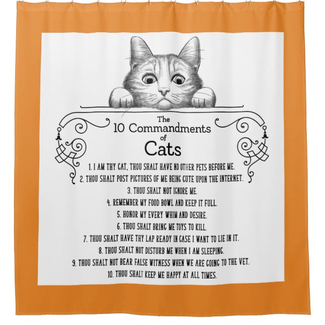 The 10 Commandments of Cats Funny Shower Curtain (Front)