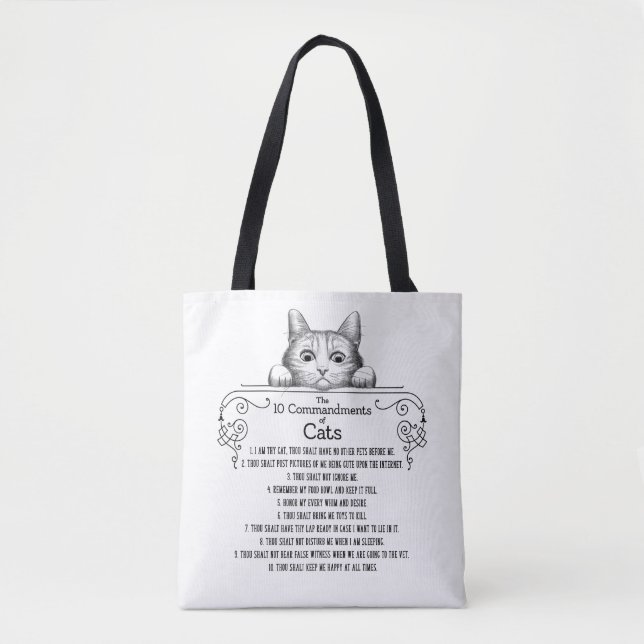 The 10 Commandments of Cats Funny Tote Bag (Front)