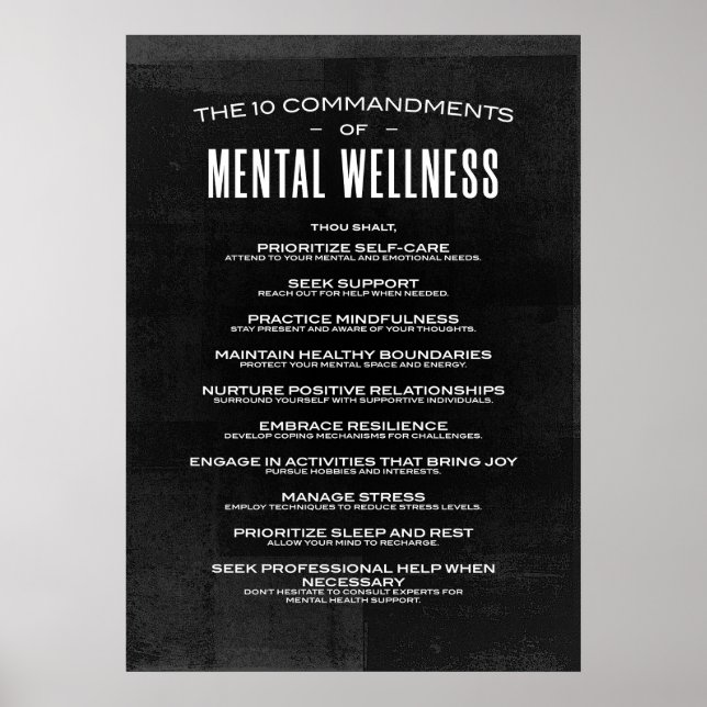 The 10 Commandments of Mental Wellness Poster (Front)