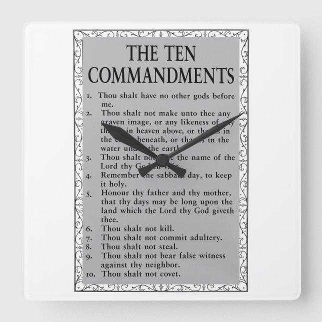 The 10 Commandments Square Wall Clock (Front)