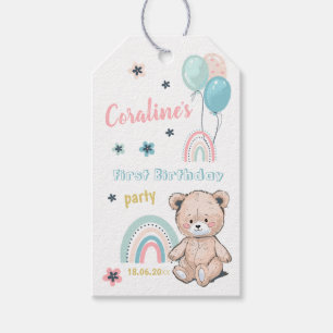 The 1st Birthday Gift Tag with a cute teddy bear
