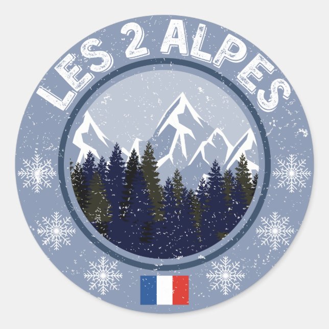 The 2 Alps Ski Resort Classic Round Sticker (Front)