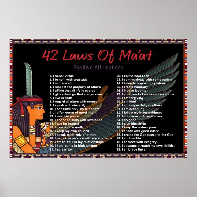 The 42 Laws Of Maat - Positive Affirmations Poster (Front)