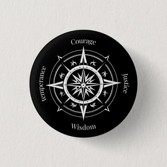 The 4 Stoic Virtues Compass 3 Cm Round Badge (Front)