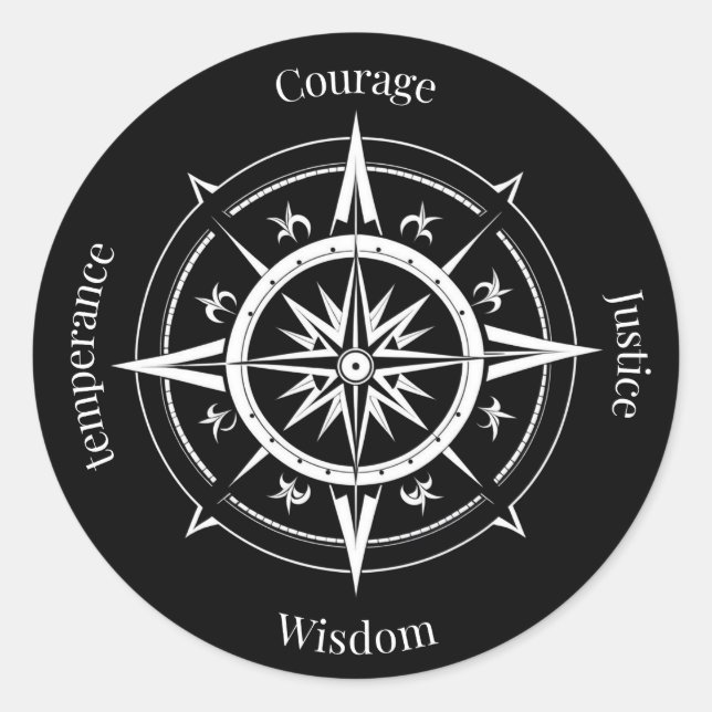 The 4 Stoic Virtues Compass Classic Round Sticker (Front)