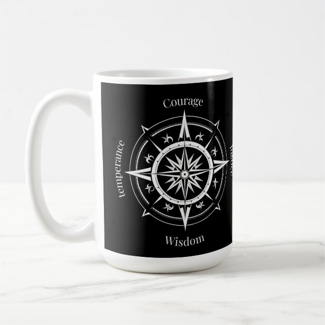 The 4 Stoic Virtues Compass Coffee Mug (Left)