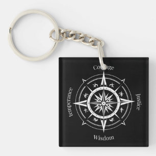 The 4 Stoic Virtues Compass Key Ring