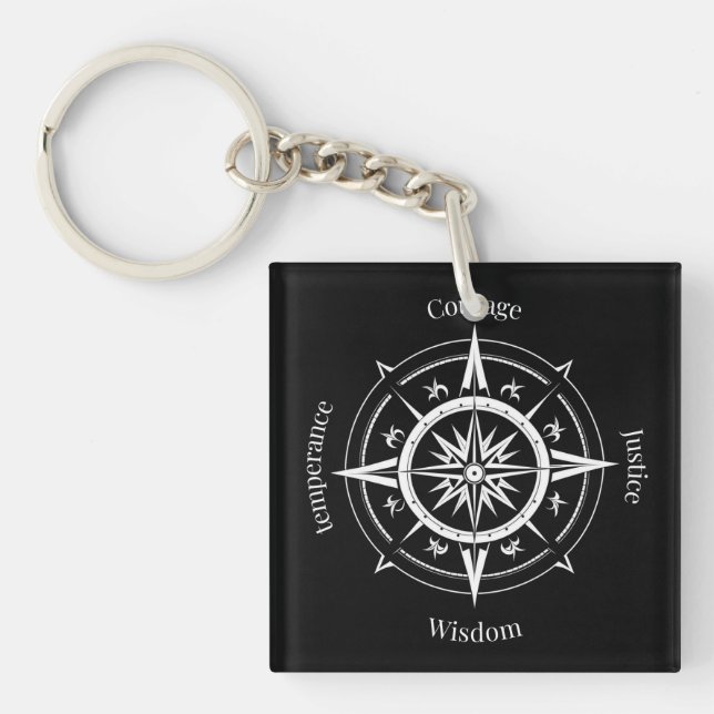 The 4 Stoic Virtues Compass Key Ring (Front)