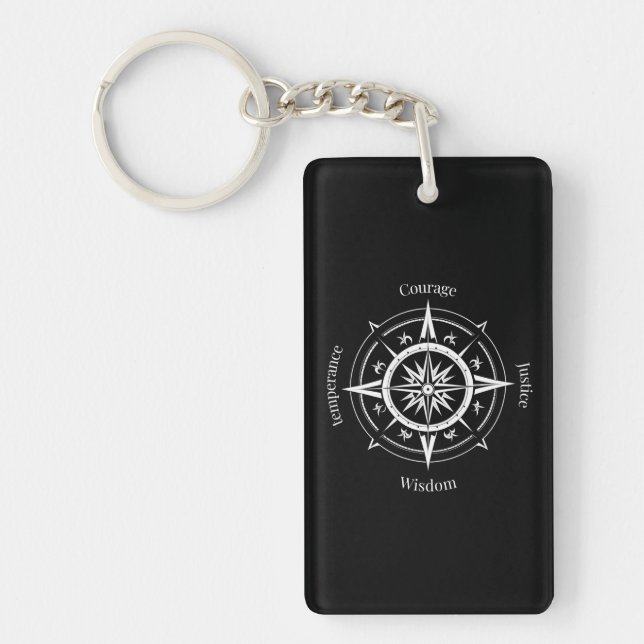 The 4 Stoic Virtues Compass Key Ring (Front)