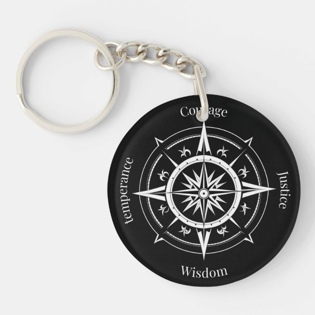 The 4 Stoic Virtues Compass Key Ring (Front)