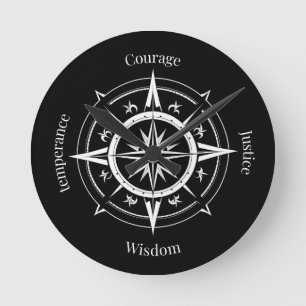 The 4 Stoic Virtues Compass Round Clock