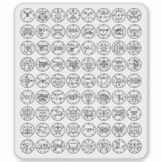 The 72 Demon Sigils Of Ars Goetia (black on white)