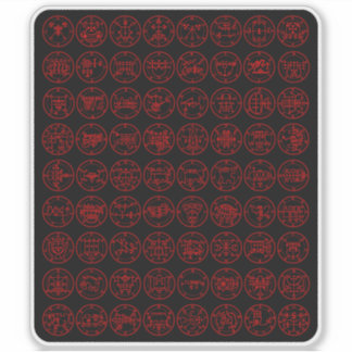 The 72 Demon Sigils Of Ars Goetia (red on black)