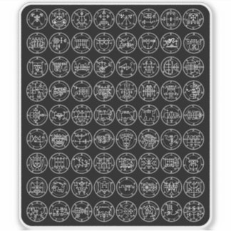 The 72 Demon Sigils Of Ars Goetia (white on black)
